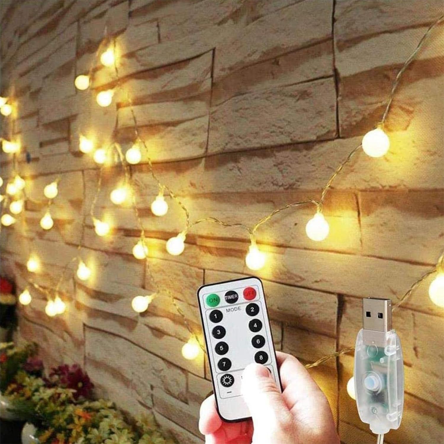 16.4FT LED Fairy String Lights with Remote Timer, USB Plug, Wall Hanging Cute Globe String Lights for Indoor Outdoor Porch Curtain Classroom Tapestry Party Patio