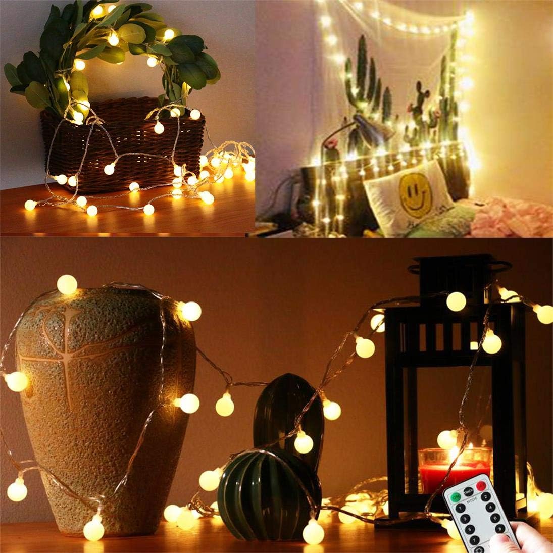16.4FT LED Fairy String Lights with Remote Timer, USB Plug, Wall Hanging Cute Globe String Lights for Indoor Outdoor Porch Curtain Classroom Tapestry Party Patio